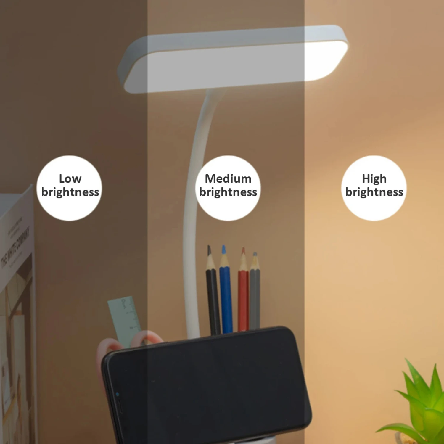 New 3 in 1 Desk Lamp Pen Holder Lighting Reading Lamp Phone Stand  Study Bedroom Bedside Office Foldable Night Light Illuminatio