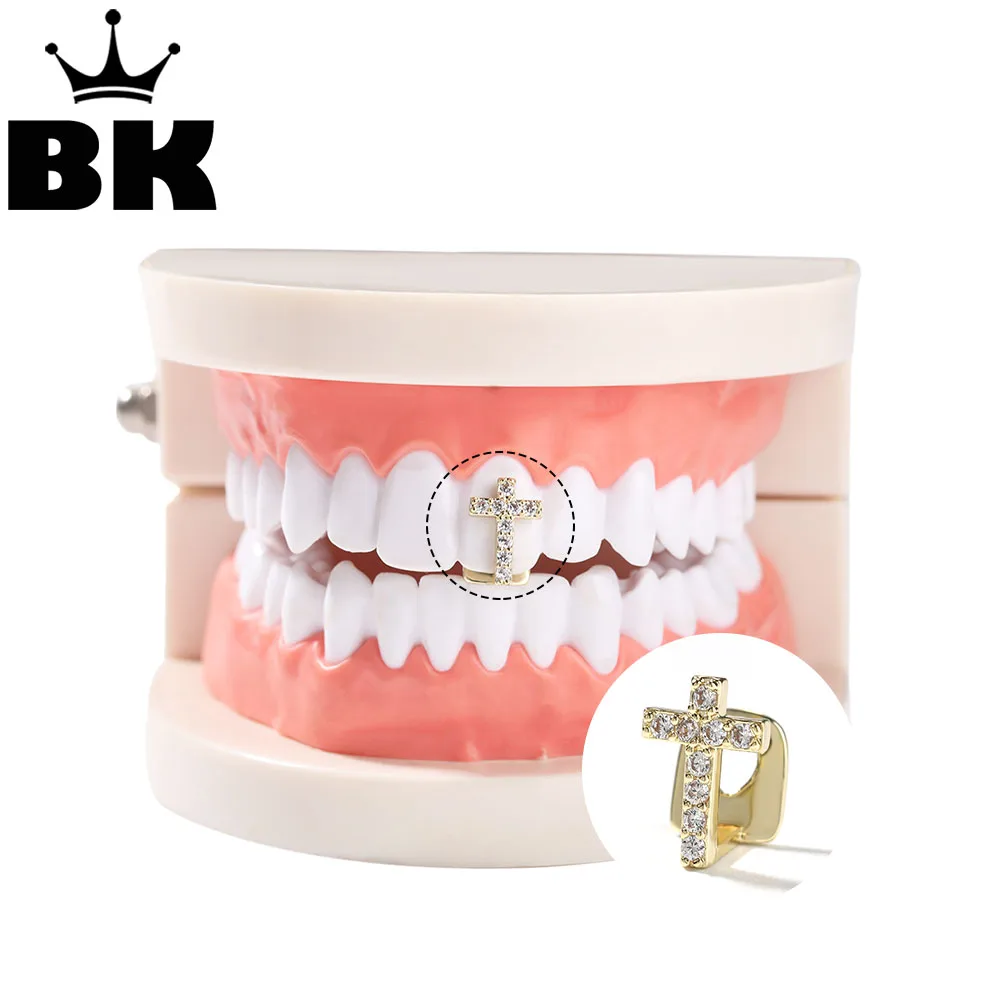 THE BLING KING 1pc Mini Cubic Zirconia Inlaid Cross Decor Dental Grillz Accessory Daily Wear Unisex Fashion Single Tooth Cap