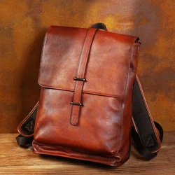 Hand-painted vegetable tanned leather retro backpack leisure leather shoulder bag youth bag men and women leather bag