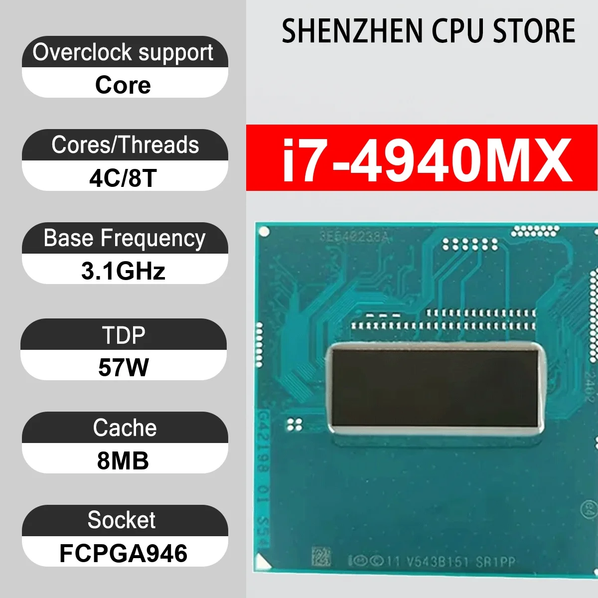 Intel Core i7-4940MX 4 Core 8 Thread 3.1GHz 57W 8MB Cache 22nm FCPGA946 SR1PP DDR3L 1333/1600 MHz Haswell HD Graphics 4600
