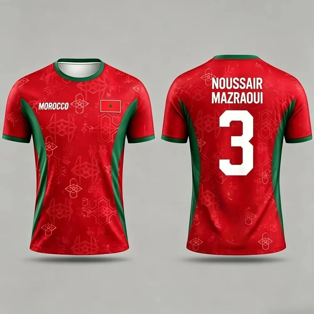 Men's short-sleeved comfortable football T-shirt, Morocco team star number printed fan jersey