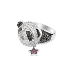 Bellux Jewelry New Product Design 925 Silver Gold Plated Synthetic Zircon Full Diamond Star Panda Cute Ring