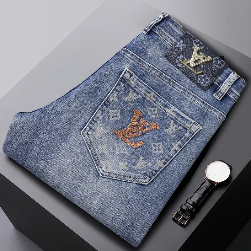 LEE Elegant Embroidered Slim Fit Jeans Men's Thick Thin Straight Leg Trendy