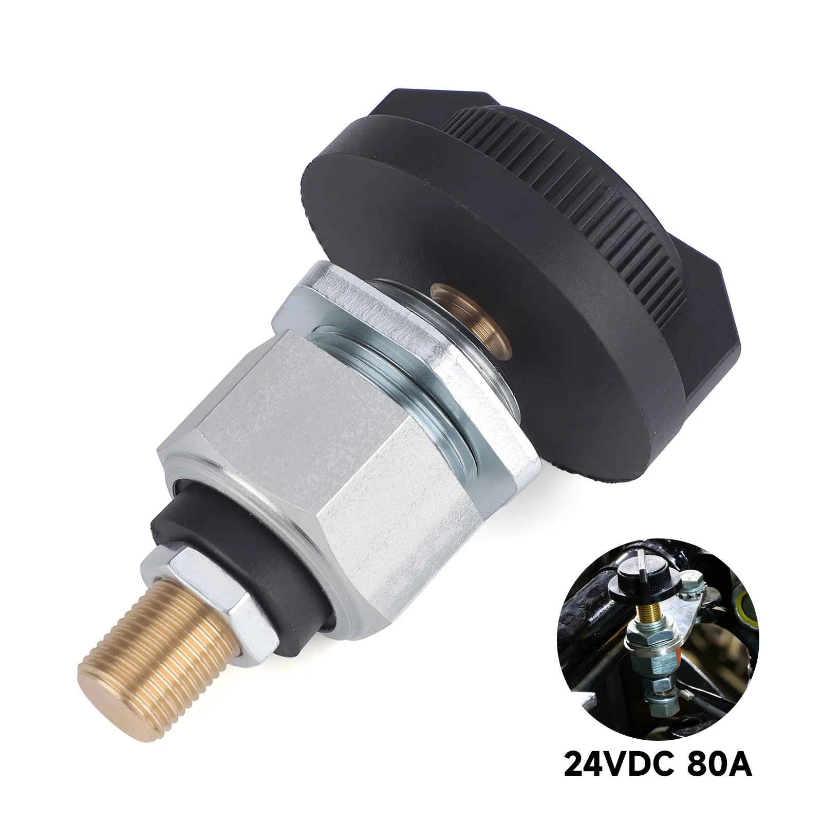 24VDC 80A Car Screws Ignition Switch Black Car Rotary Switch Suitable YC103050 For Cars Motorcycles And Boats M10 Bolt Size 1 Pc