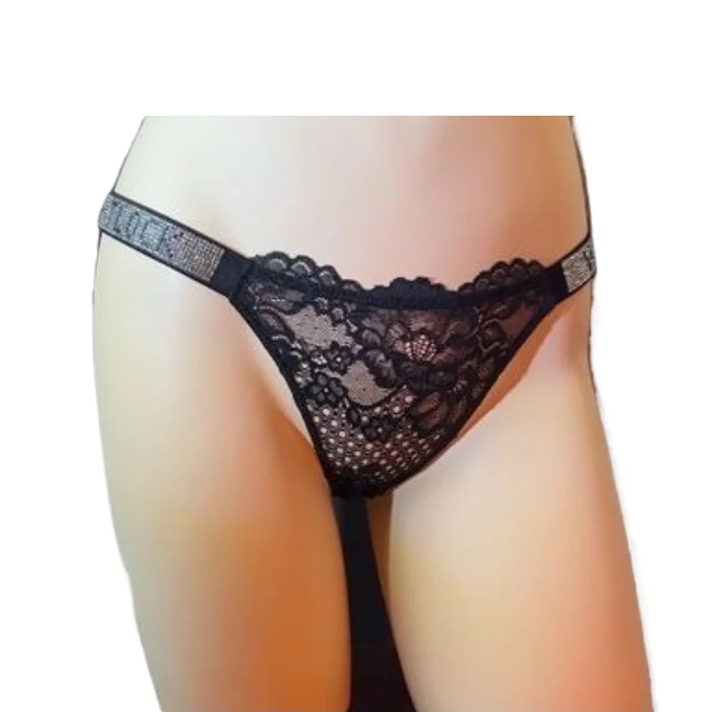 

2 PCS Women's New High-end Briefs Extravagant Smooth and Soft European and American Sexy Pure Lace Black Rhinestone Underwear