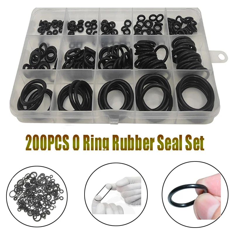 

200pcs Nitrile Rubber O Ring Oil Resistance O-Ring Washer Gasket Seals Assortment for Faucet Sealing Valve O Rubber Rings Set