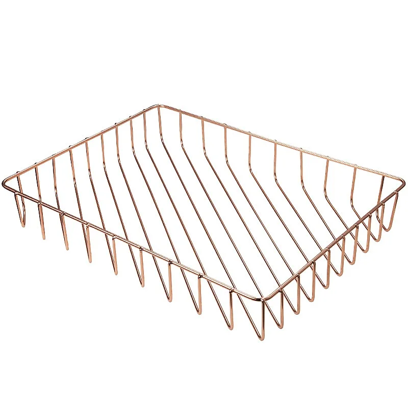Multipurpose Nordic Danish Gold Wire Storage Basket A4 File Organizer Desktop Fruit Basket