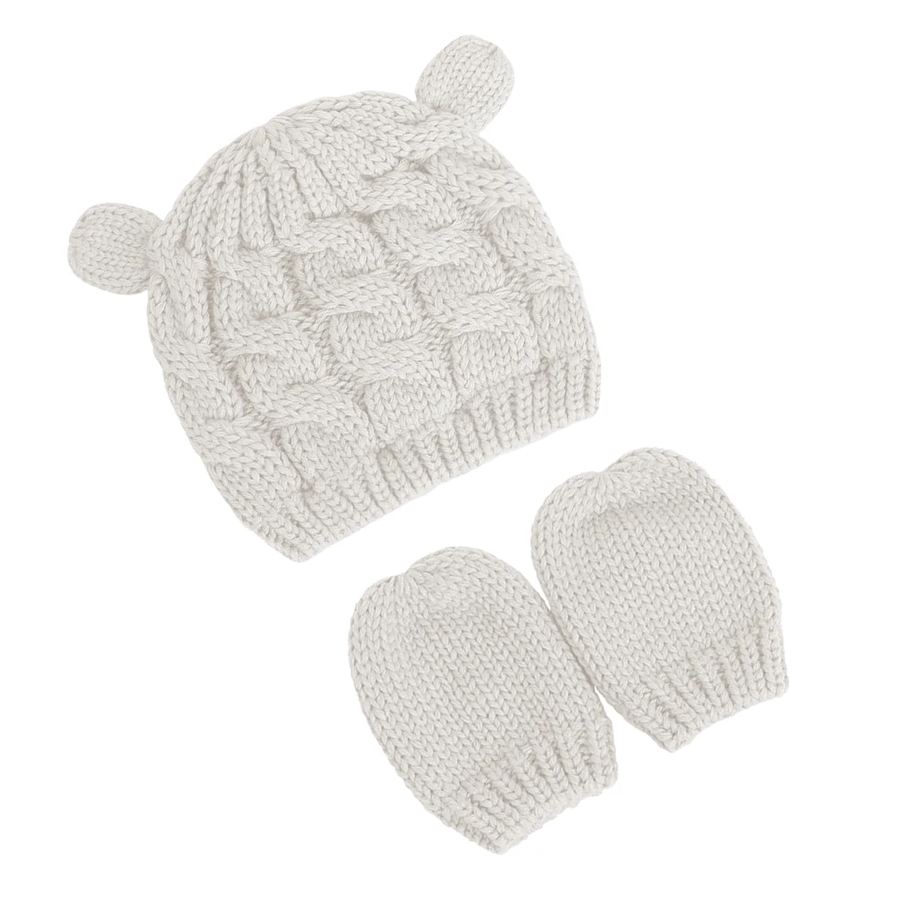 

1 set Baby Ear Hat Gloves Knitted Cap Kids Cute Woolen Hats Beanie Yarn Warm Sub Glove Set Autumn Winter Soft Comfortable Skin