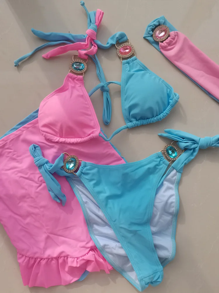 

Sexy Laced Up Spliced Bikini Short Skirt 3 Piece Set Women Split Swimsuit Beach Style Bikini 2025 New Summer Swimwear Bikini Set
