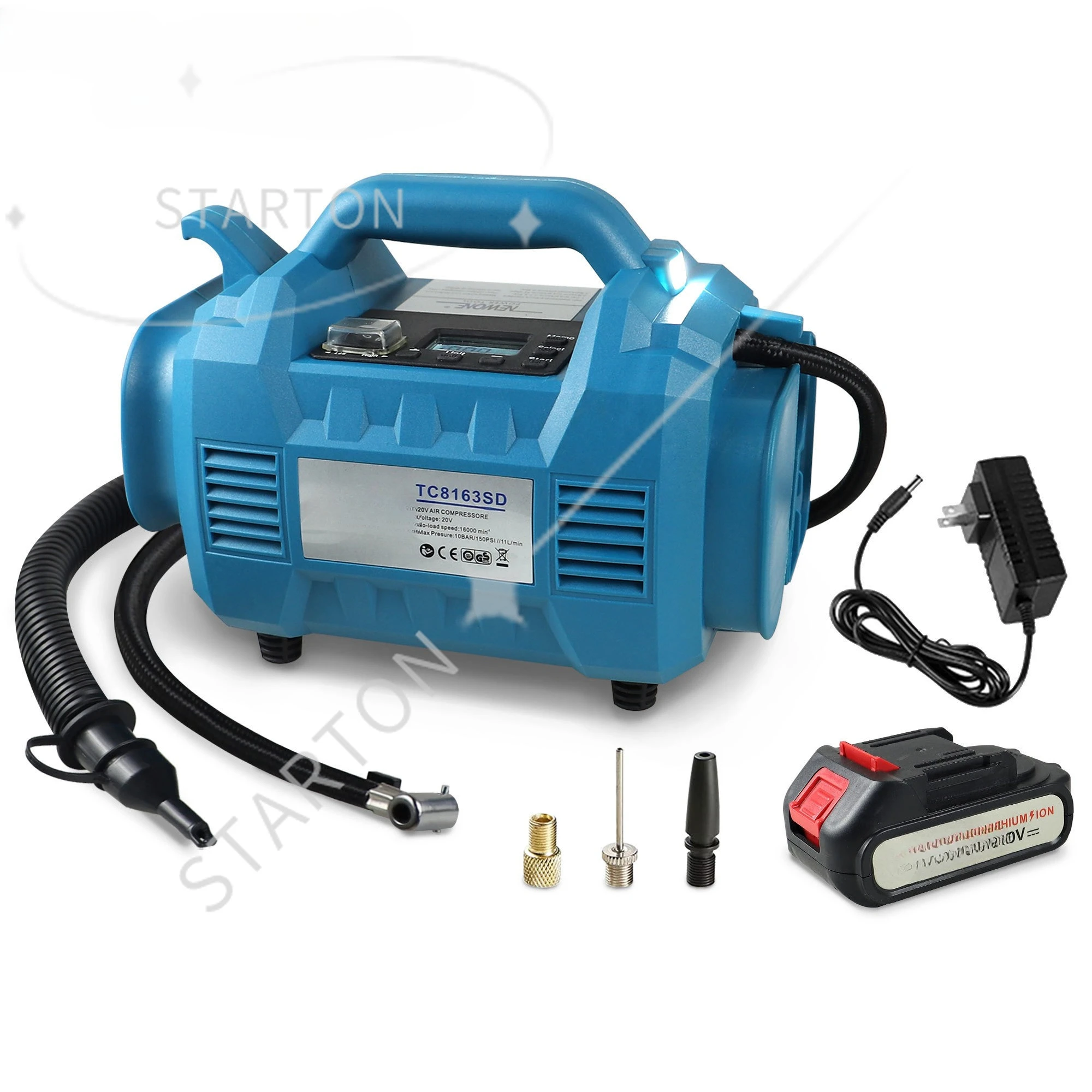 

Tire Inflator 150PSI Air Compressor, Portable Car Tire Pump, Multi Power Supply 20V DC Cordless For Makita Battery