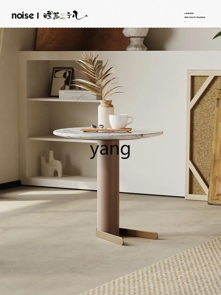 Yjq Minimalist Living Room Saddle Leather round Table Creative Model Stone Plate Sofa Corner Table Light Luxury