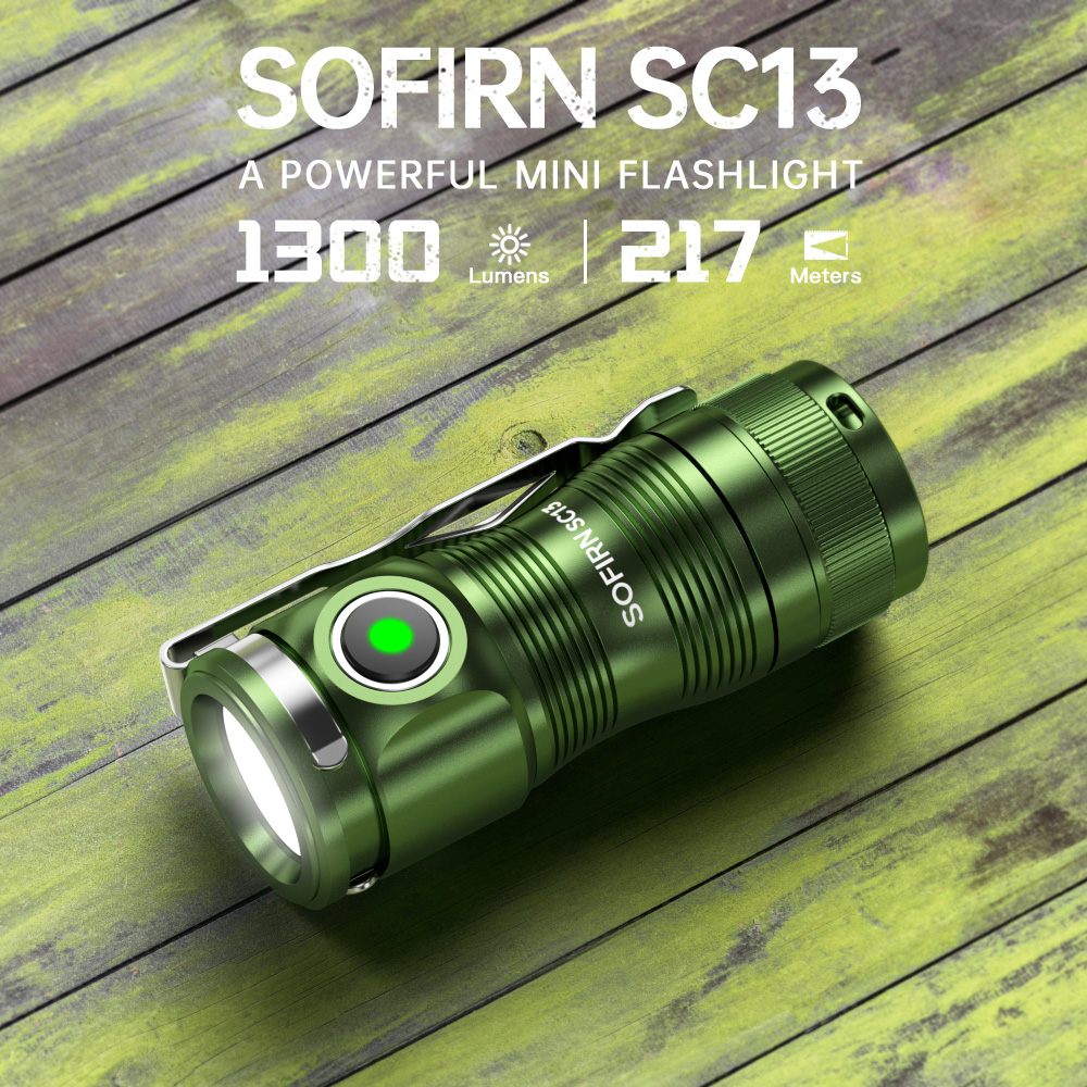  Sofirn SC13 Green SST40 LED 1300lm Mini Tactical 18350 Flashlight 6000K Keychain Emergency Torch 