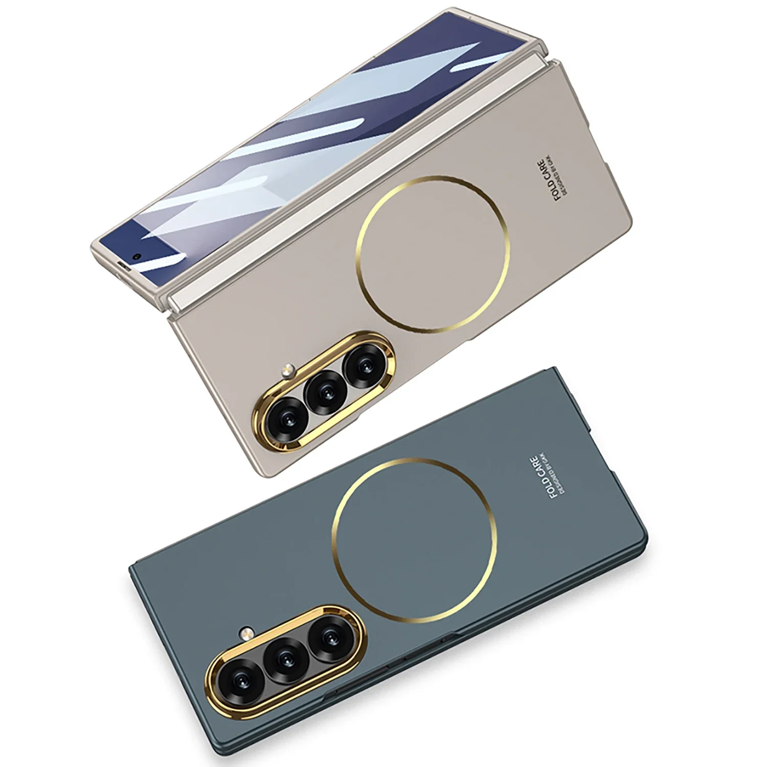 Ultra Thin Gold Magnetic Phone Case for Samsung Galaxy Z Fold 7 with Camera Hole Protection And Tempered Film Fold7 Fold6 Cover