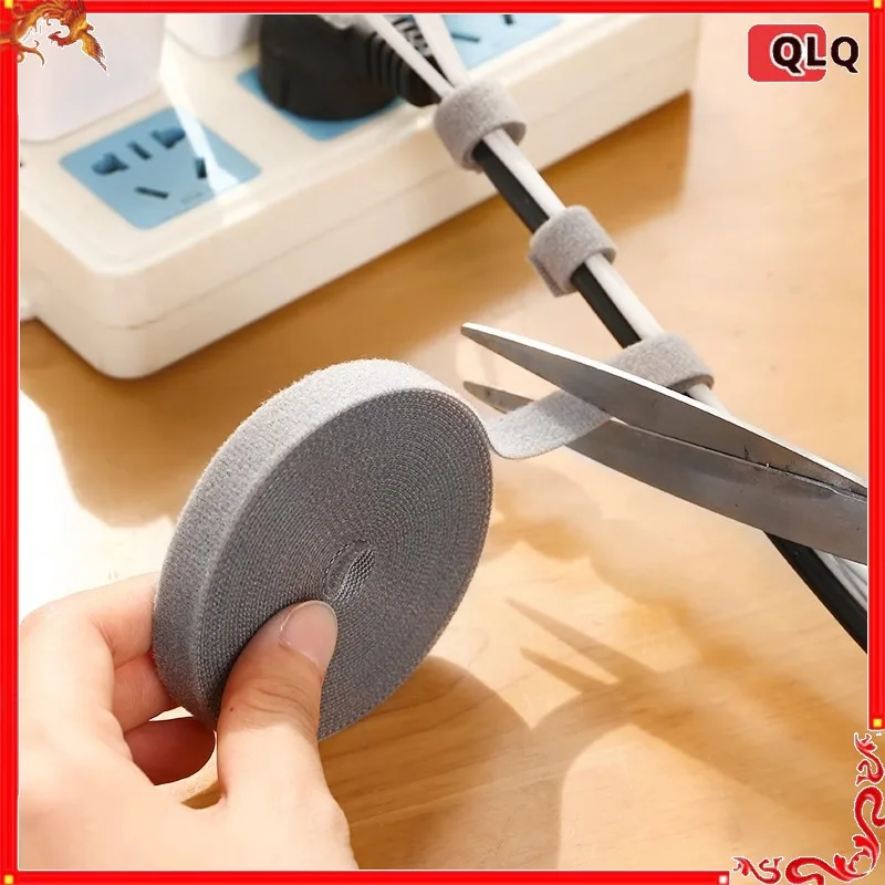 1/5M Cable Manager Data Cable Storage Artifact Reusable Cable Tie Nylon Free Cut Desk Wire Organizer Cable Binding Tape