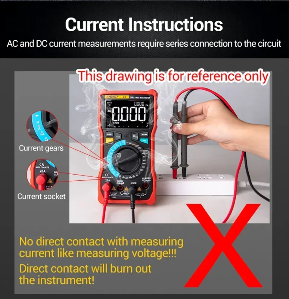 ANENG 620C/621A Digitales Multimeter AC/DC Spannungs- und Strommessgerät 6000 Anzeigen NCV Temperatur Kapazität Widerstand Frequenz ﻿ – Detail 30