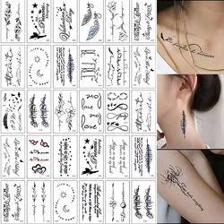 30pcs/set Tekst Fake Tattoo Sticker for Girls Men Feather Black Quote English Words Waterproof Tattoo Adhesive Decor Wrist Feet