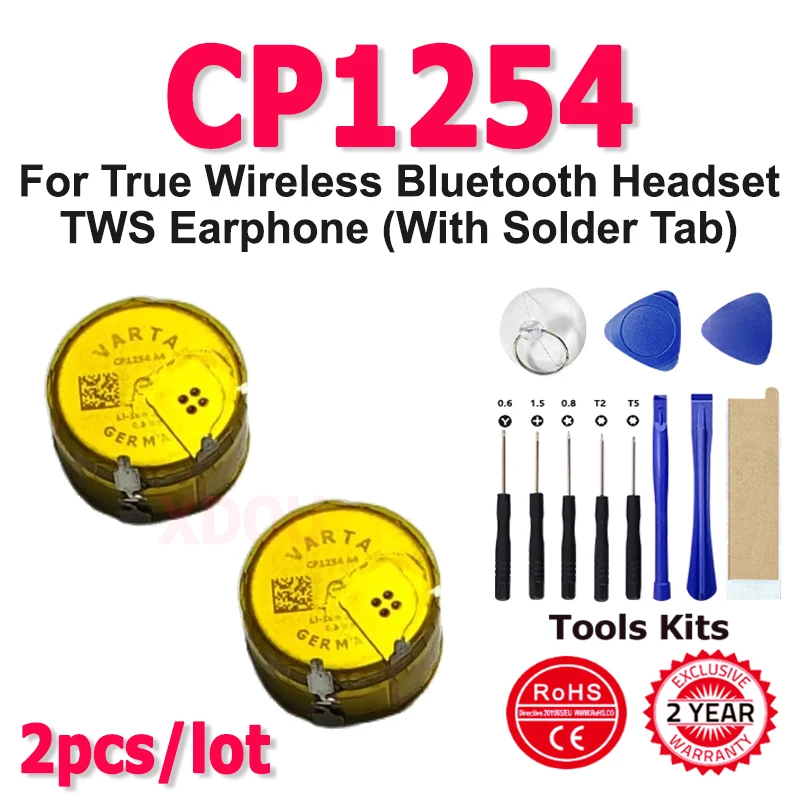 

2pcs/lot New 3.7V Li-ion CP1254 55mAh CP1254 A3 Battery For True Wireless Bluetooth Headset TWS Earphone (With Solder Tab)