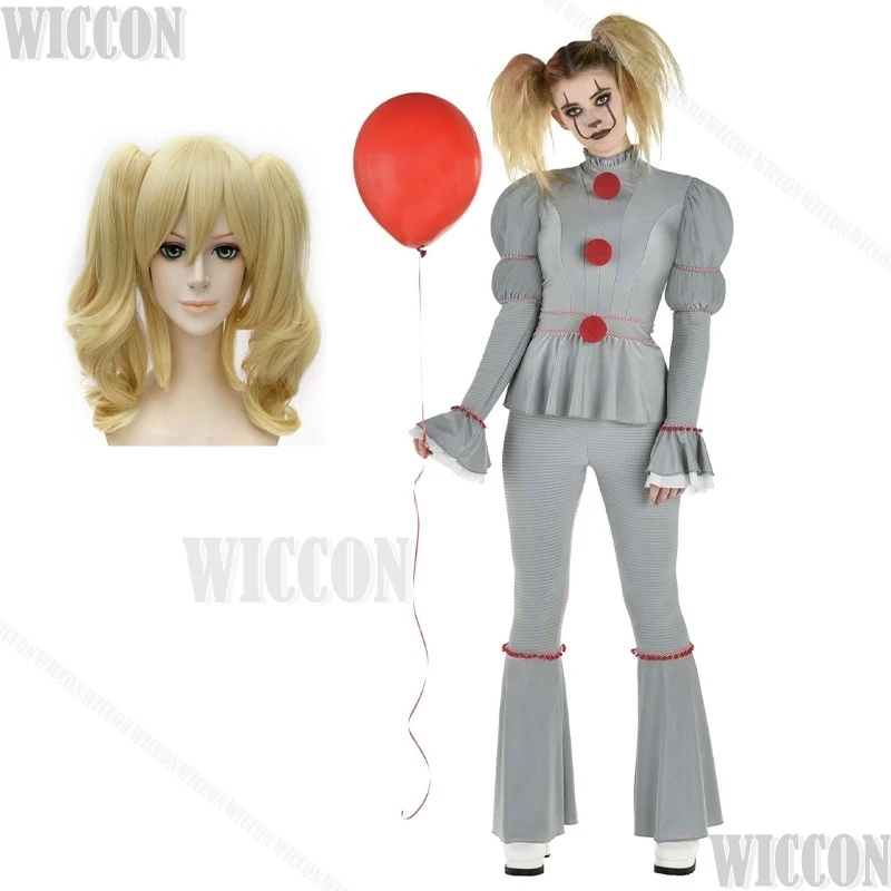 هالوين فيلم المهرج أنثى Pennywise تأثيري الملابس شعر مستعار Genderswap الرعب مخيف فستان الرعب كرنفال كوميك كون كوس لعب الأدوار #1