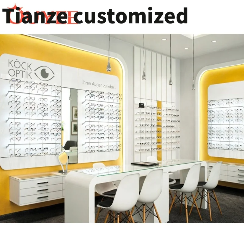 

Customized-Baking Paint MDF Retail Modern Optical Shop Interior Design Decoration By Eyeglass Display Cabinet