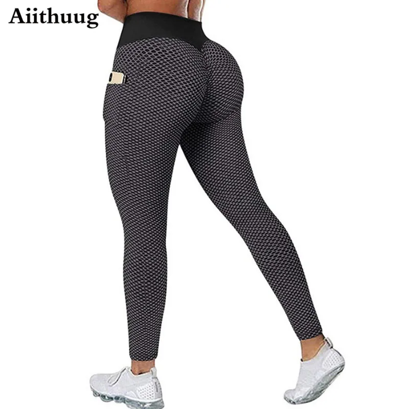 

Aiithuug Women High Waist Yoga Pants with Pockets Ruched Butt Lifting Leggings Textured Squat Proof Tummy Control Booty Tights