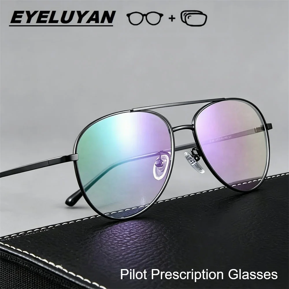 Lunettes de vue classiques EYELUYAN pour hommes, monture en titane, double pont, photochromiques, anti-lumière bleue