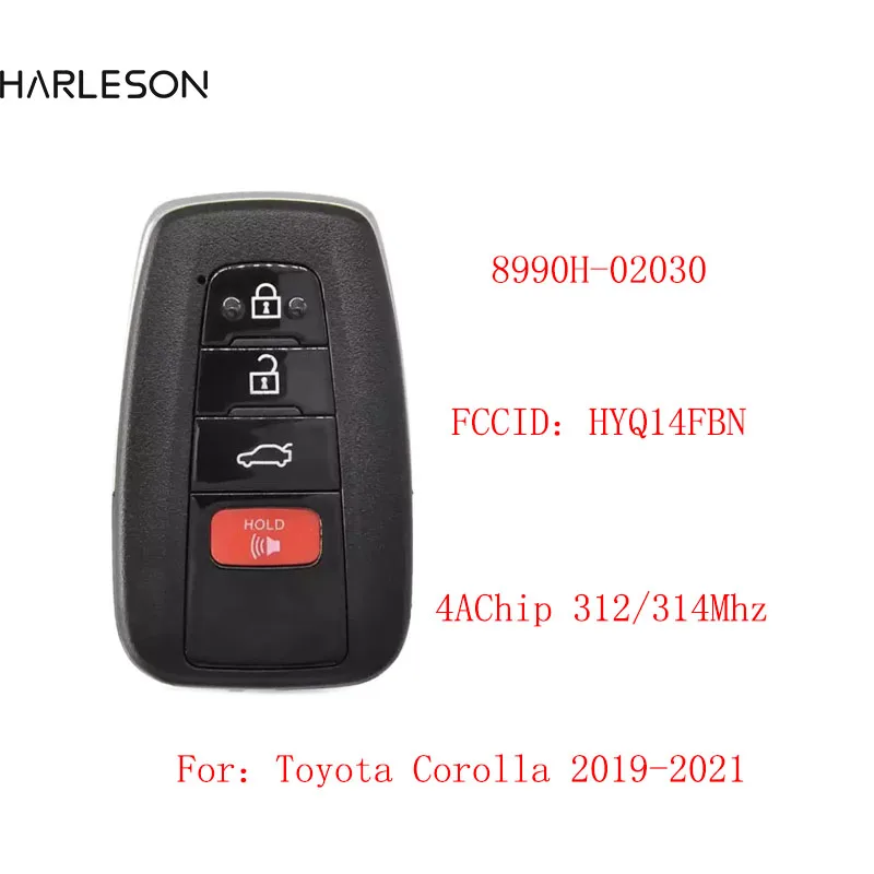 Original PCB Aftermarket Shell Toyota Corolla 2019-2021 Smart Remote Key 4 Buttons 312/314MHz 8990H-02030 8990H02030 HYQ14FBN