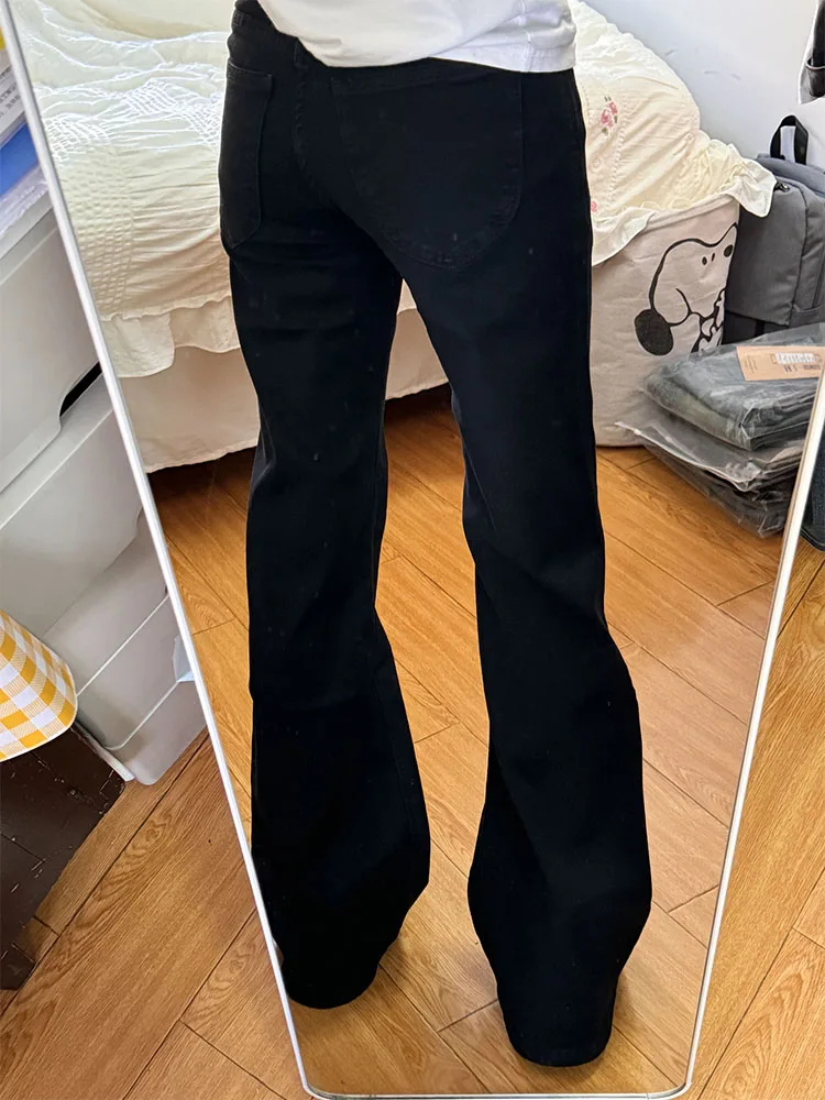 กางเกงยีนส์เดนิมทรงขากว้างเอวสูงสำหรับผู้หญิง ทรงหลวม ขาบาน สไตล์ใหม่สำหรับฤดูใบไม้ร่วง ไซส์พลัส ผ้าฝ้ายยืดกระชับสัดส่วน