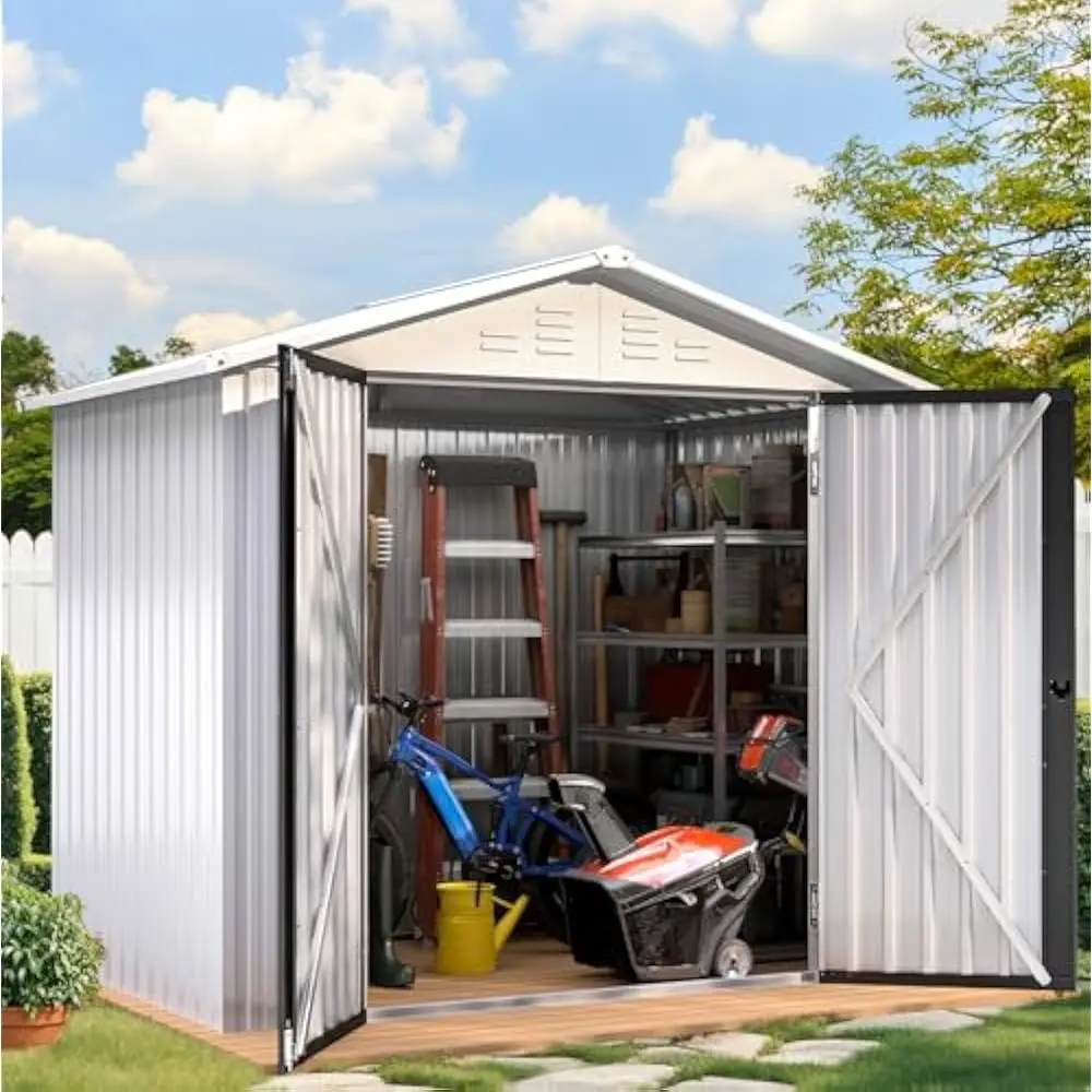 

6x4ft Storage Shed for Outdoors, Metal Sturdy Weatherproof Tool Locker with Secure Door and Ventilation for Equipment, Mowers