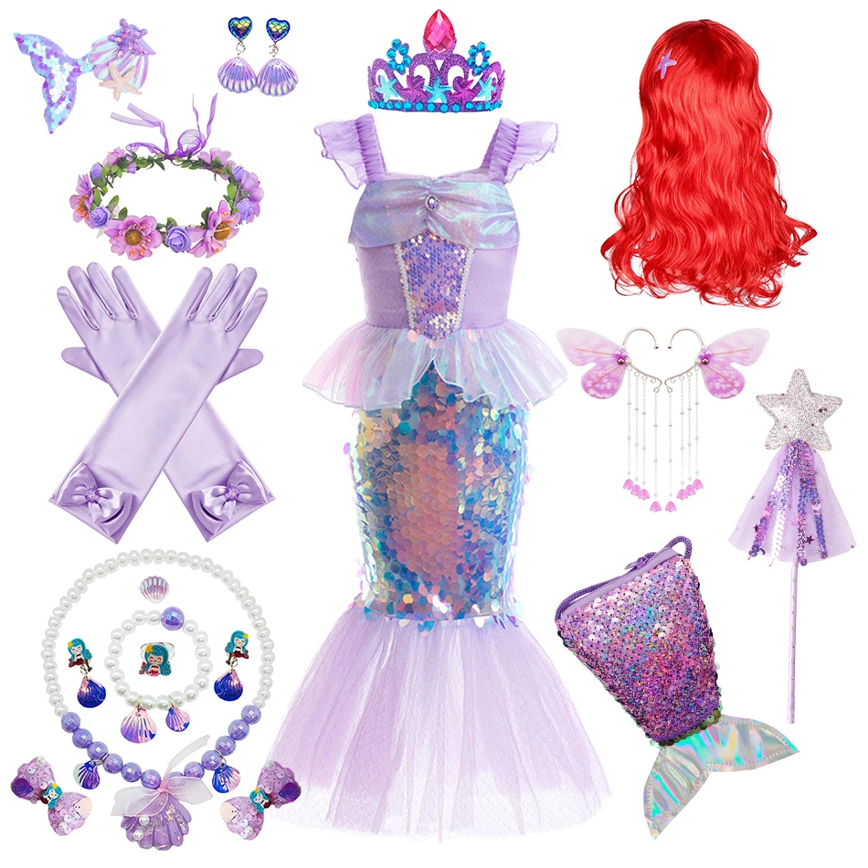 Little Mermaid Costume Girls Cosplay Stage Clothing Children Birthday Carnival Party Clothes Kids Princess Sequin Charm Dress