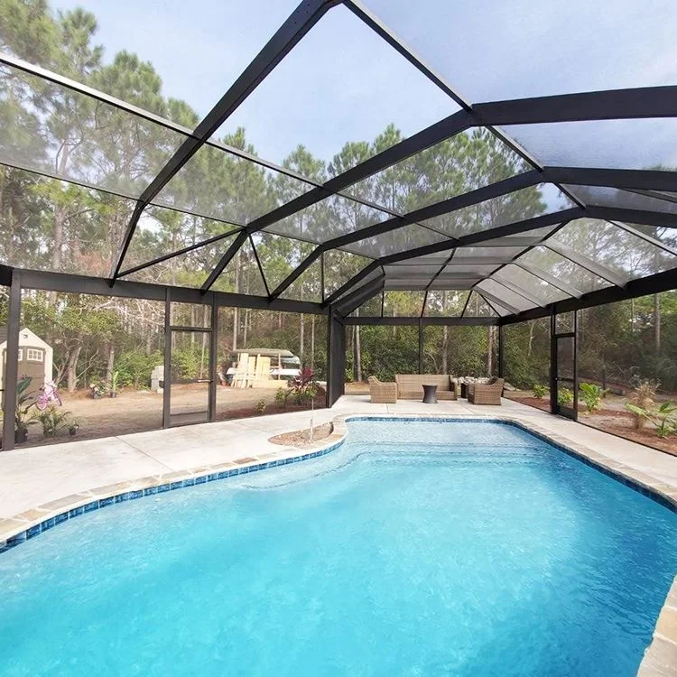 Customized Outdoor Swimming Pool Waterproof Patio Insect Window Screen Outdoor Sunshade Sail Roller Fiberglass Pool Screenpromot