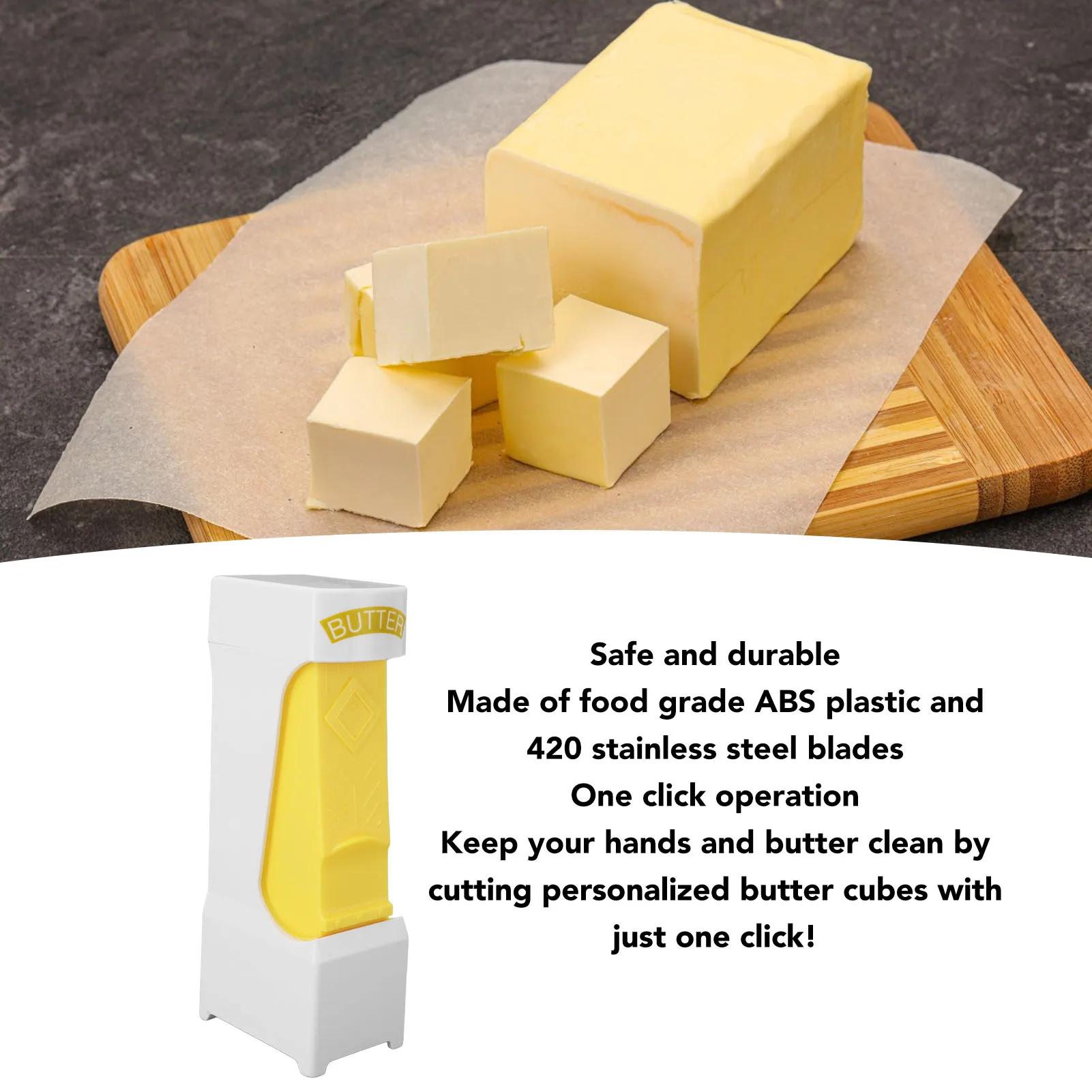 Stick Butter Cutter ABS One Click Butter Cheese Dispenser with Stainless Steel Blade for Making Breads Cakes Butter Cutting Tool