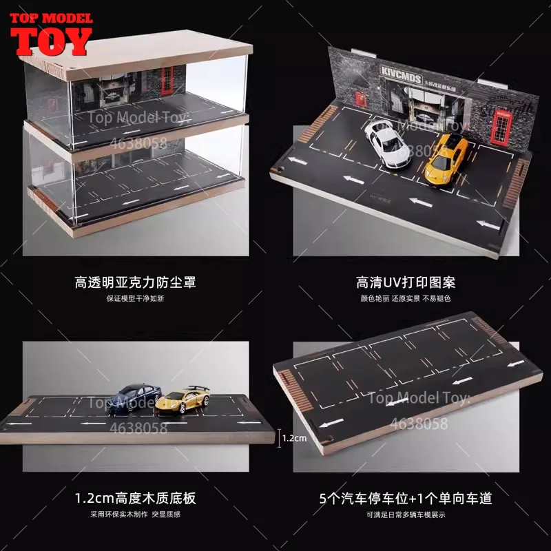 1/64 Scale Four Story Parking Lot Model Mini House Props Simulated Car Garage Scene Assembly Display Box in Set for Fan Storage