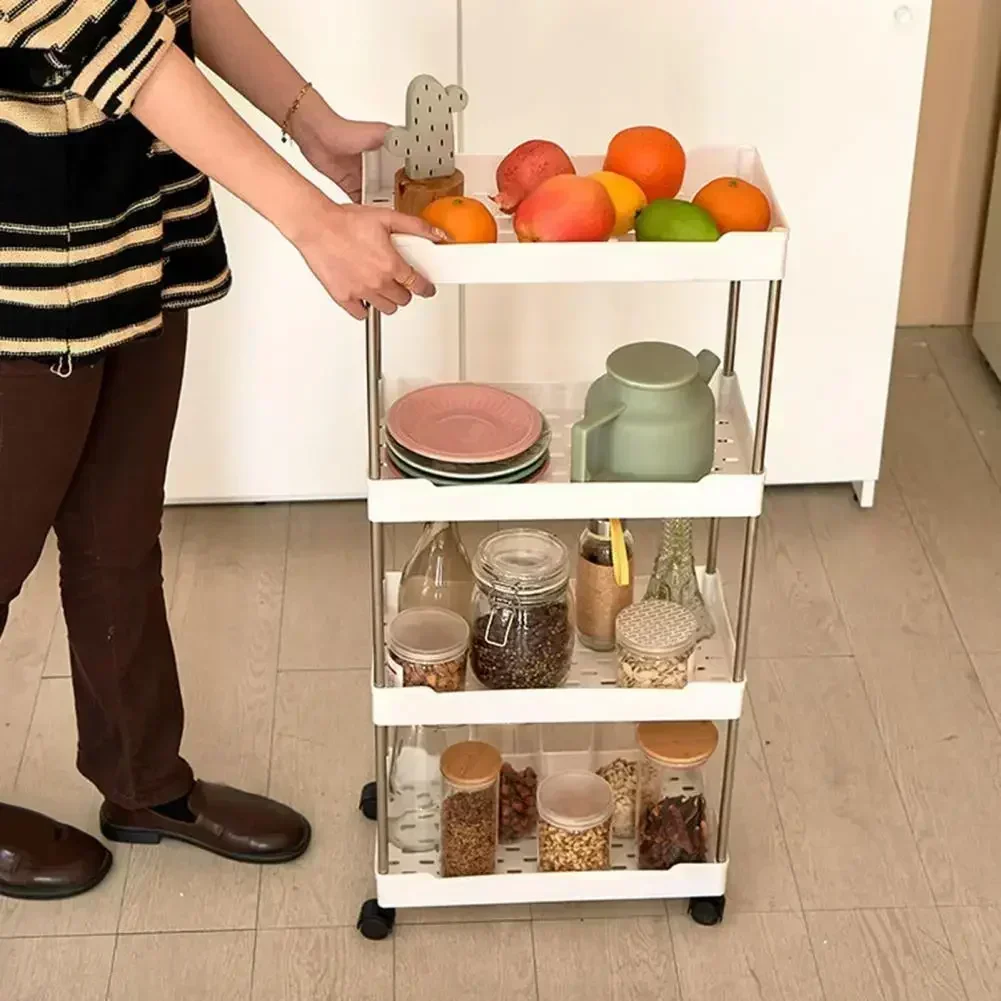 2025 Storage Cart Trolley Rack - Kitchen Bedroom Bathroom Rolling Vertical Shelf Kitchen Spice Organizer 3/4 Layer image 4