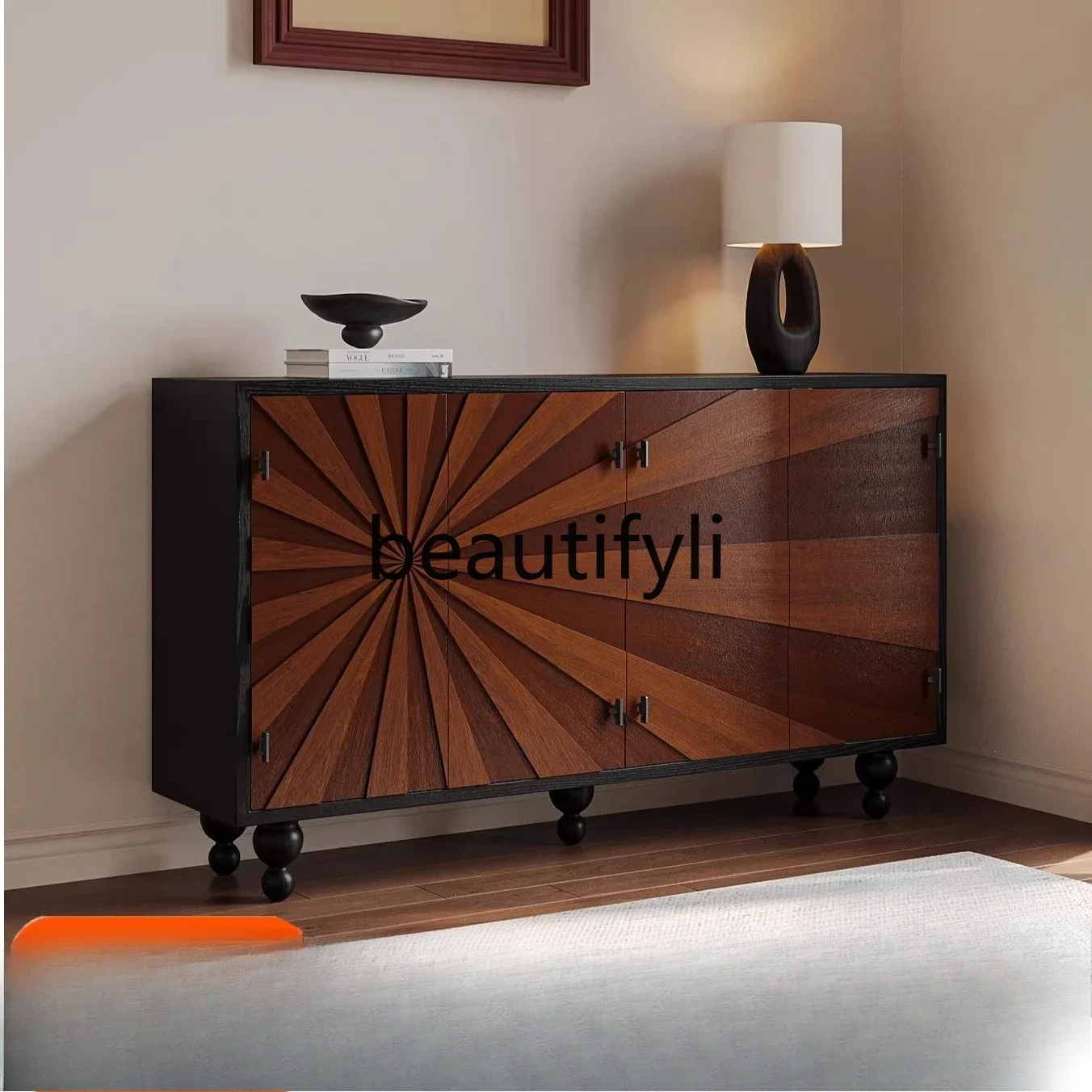 

Wabi Sand solid wood bucket cabinet retro carved porch decorative cabinet French bedroom homestay storage cabinetEsmt163