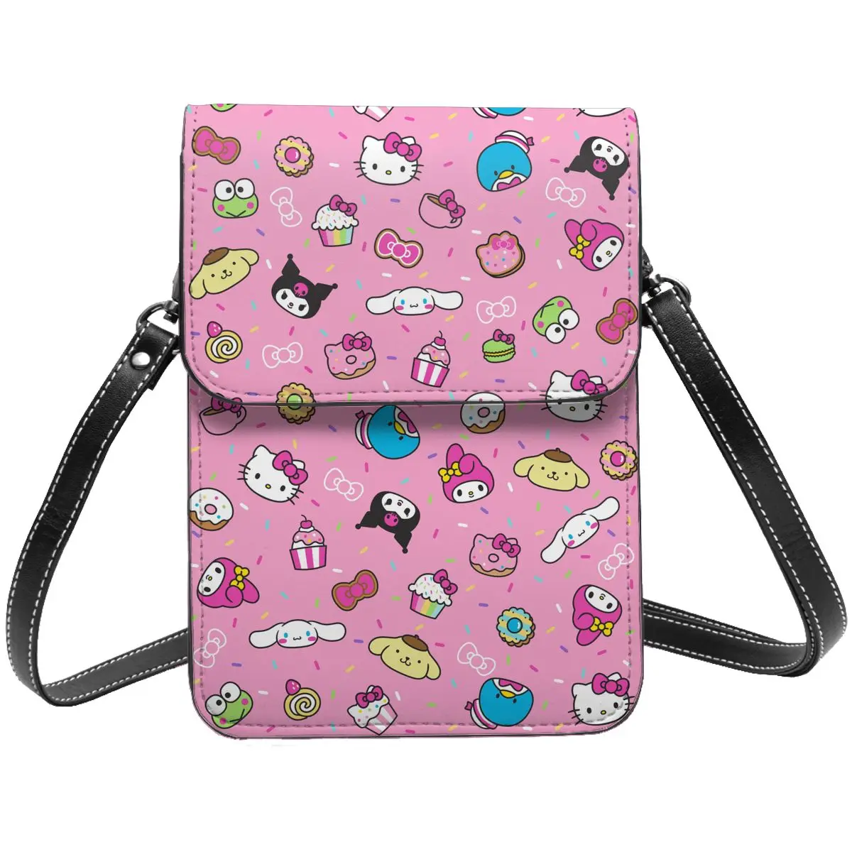 Sanrio Characters Cell Phone Purse Bags Leather Card Holder Wallet Fashion Woman Hello Kitty Kuromi Crossbody Bag Lightweight