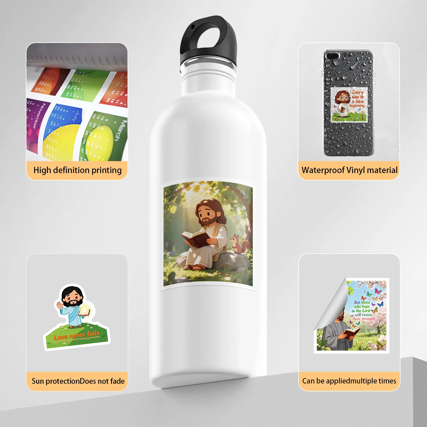 10/30/50PCS Jesus Cartoon Square Sticker DIY Phone Laptop Luggage Skateboard Graffiti Decals Fun for Kid