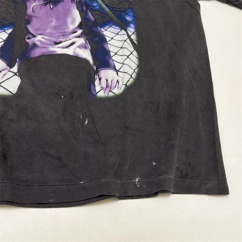 كارتون فتاة طباعة سانت مايكل قصيرة الأكمام الرجال النساء 1:1 أفضل نوعية الأسود غسلها خمر المتضخم تي شيرت