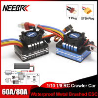 NEEBRC 60A 80A 2-3S Waterproof Metal Brushed ESC with Cooling Fan for 540 550 Motor 1/10 1/12 RC Car Crawler Monster Off-road