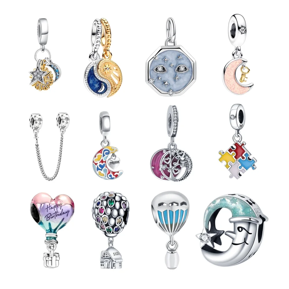 

925 Sterling Silver Hot air balloon Charms DIY Bead Zirconium Family Love Moon Dangle Fit Original Bracelet Women Jewelry Gift