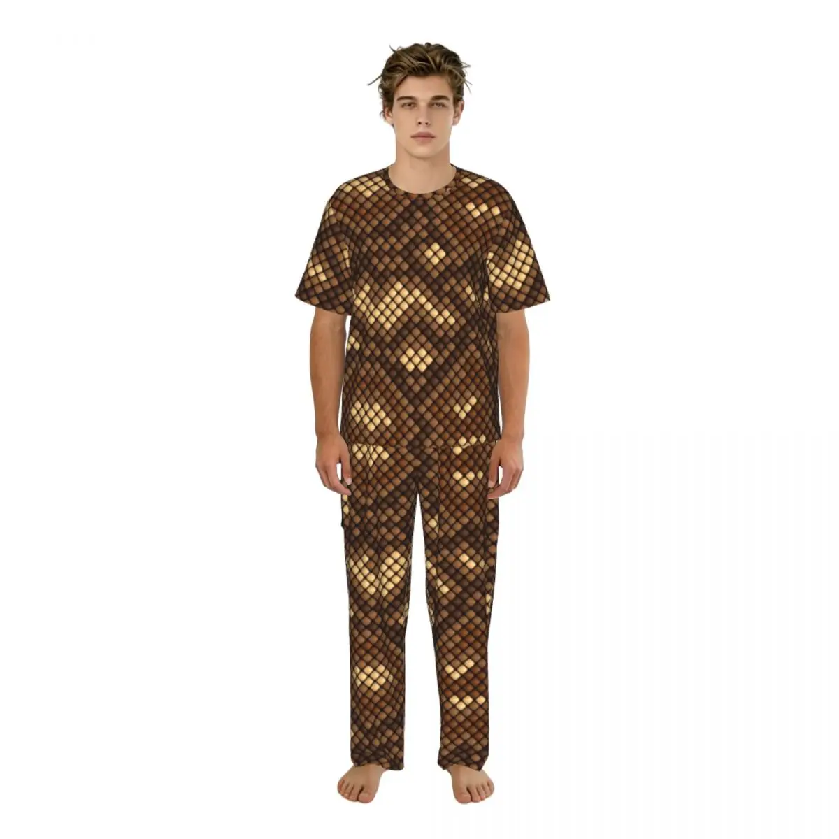 

Men's short-sleeved pajamas two-piece trousers Snake Texture Print home wear suit sleepwear