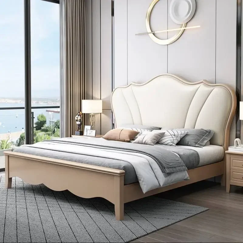 Sleeping Beige Double Bed Princess Designer Large Modern Headboard Double Bed Bases Full Designer Cama Solteiro Unique Furniture view 3