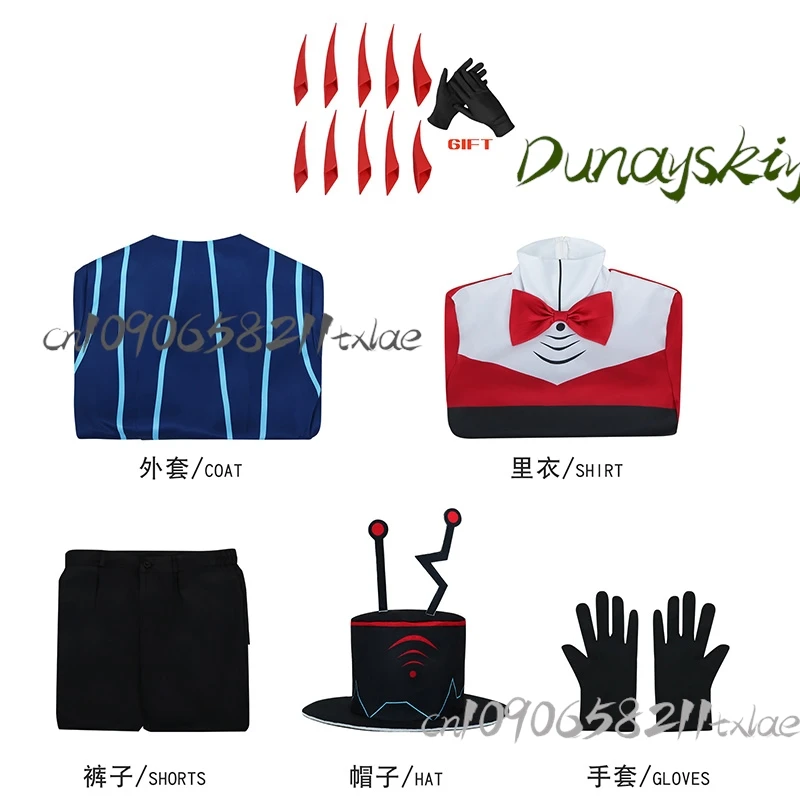 Hazbin เครื่องแต่งกาย Vox ชุดอะนิเมะสีฟ้าสีแดงชุด 3D อุปกรณ์เสริมชุดสําหรับผู้ใหญ่ฮาโลวีน Carnival คริสต์มาส Roleplay