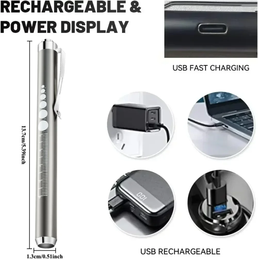 Mini Portable Medical Handheld LED Pen Flashlight USB Rechargeable Dental Nurse Torch Lamp for Doctor Nurse Diagnosis