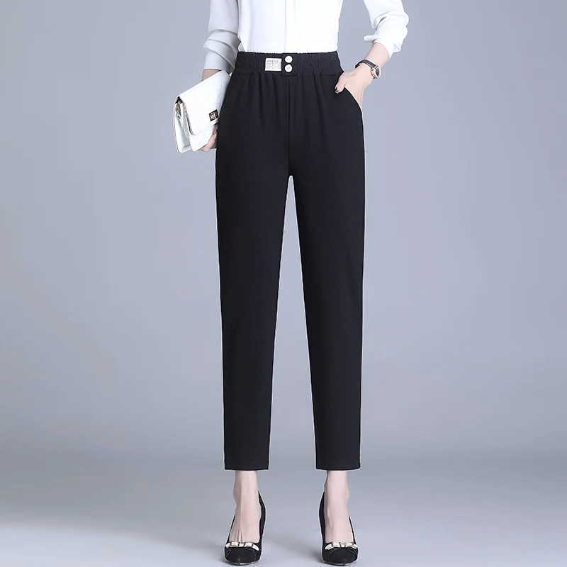 

Women's Pants Black High-Waisted Nine-minute Haren Pants women's Loose Spring and Autumn Slacks 2023 New All-Matching SlacKs