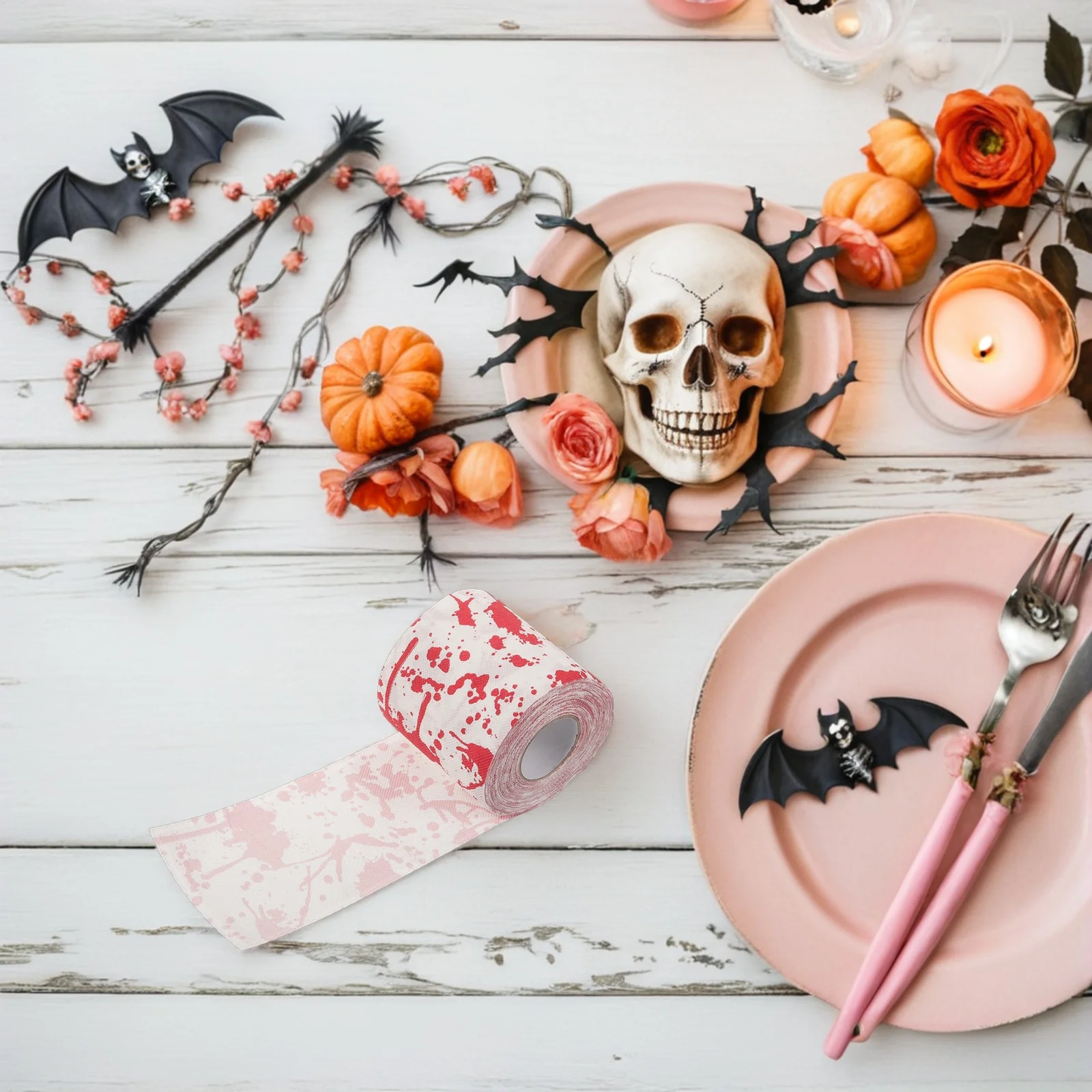 

Halloween Red Toilet Paper Rolls Bloodstain Design Bathroom Party Supplies Unique Colored Tissue for Adult Gifts