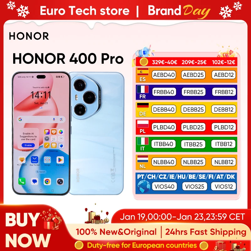 HONOR 400 Pro 5G Smartphone 6.7″ AMOLED Snapdragon 8 Gen 3 MagicOS 9.0 Fotocamera AI Ultra HD da 200MP 6000mAh 100W SuperCharge eSIM NE