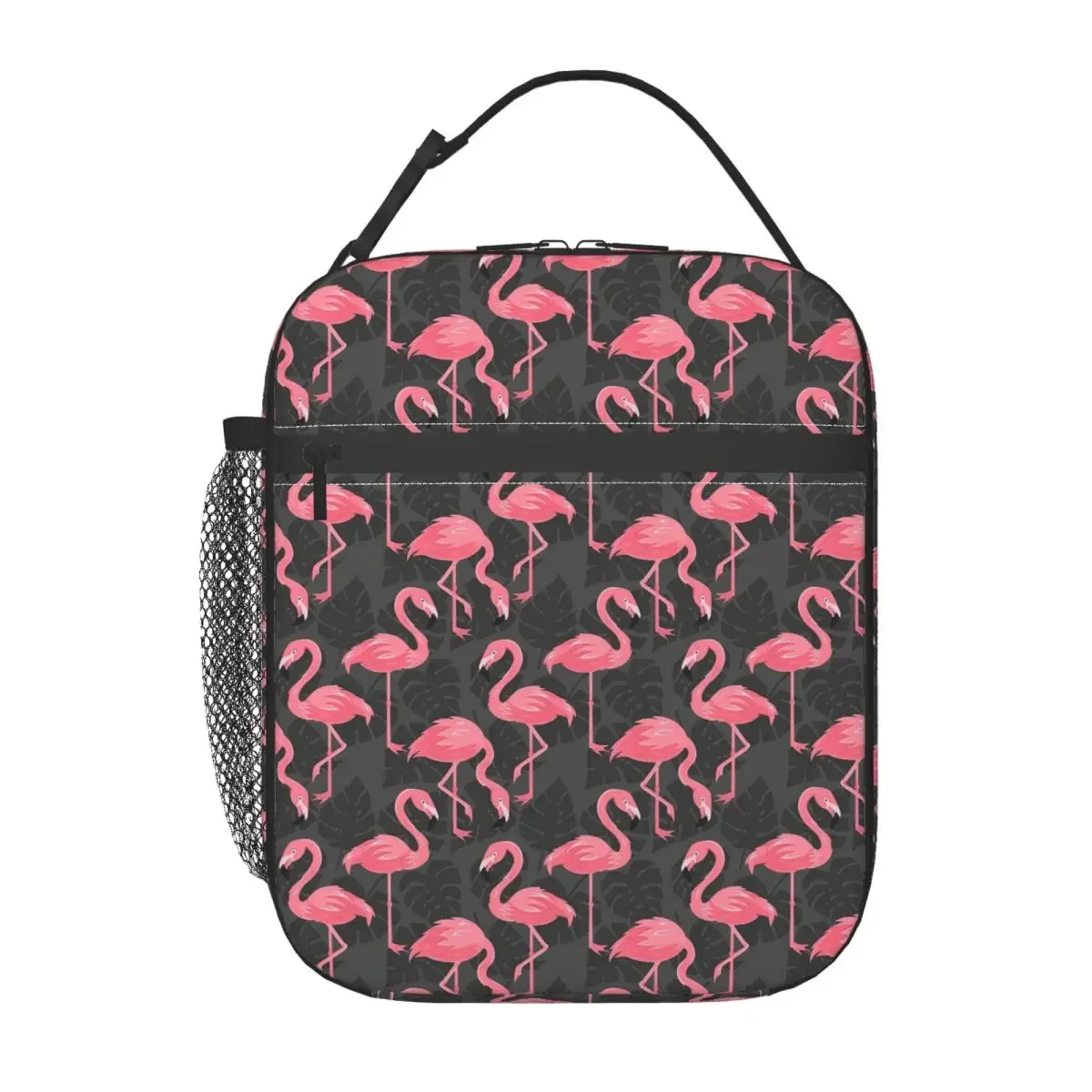 Black Striped And Cartoon Flamingo Pattern Insulated Lunch Bag for Women Kids Portable Food Boxes Thermal Lunch Box Tote