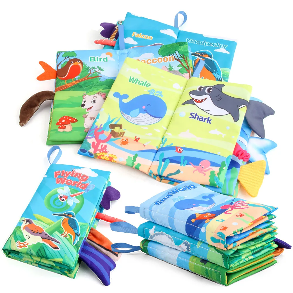 Livro de pano de cauda para recém-nascidos, livro 3D, oceano, floresta, animal voador, cognitivo, montessori, brinquedos educativos para crianças, presente