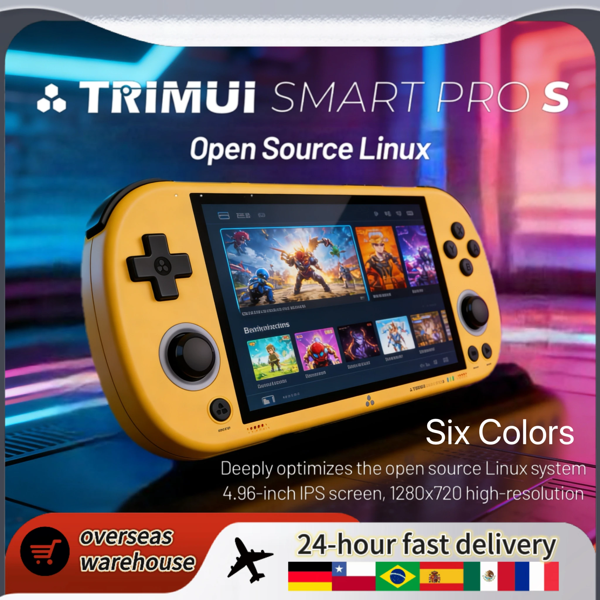 Trimui Smart Pro S وحدة تحكم ألعاب محمولة IPS شاشة نظام لينكس عصا التحكم RGB 4.96 بوصة الإضاءة Smartpros ريترو الألعاب هدية