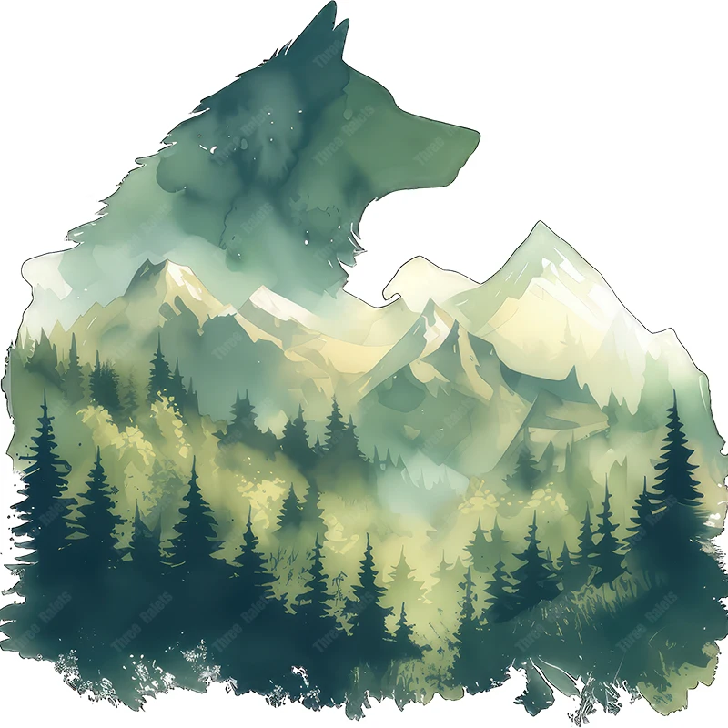 ملصقات حائط للديكور المنزلي ، ثلاث راتل ، رأس ذئب ، فن جبلي ، ملصقات حائط حيوانات #4